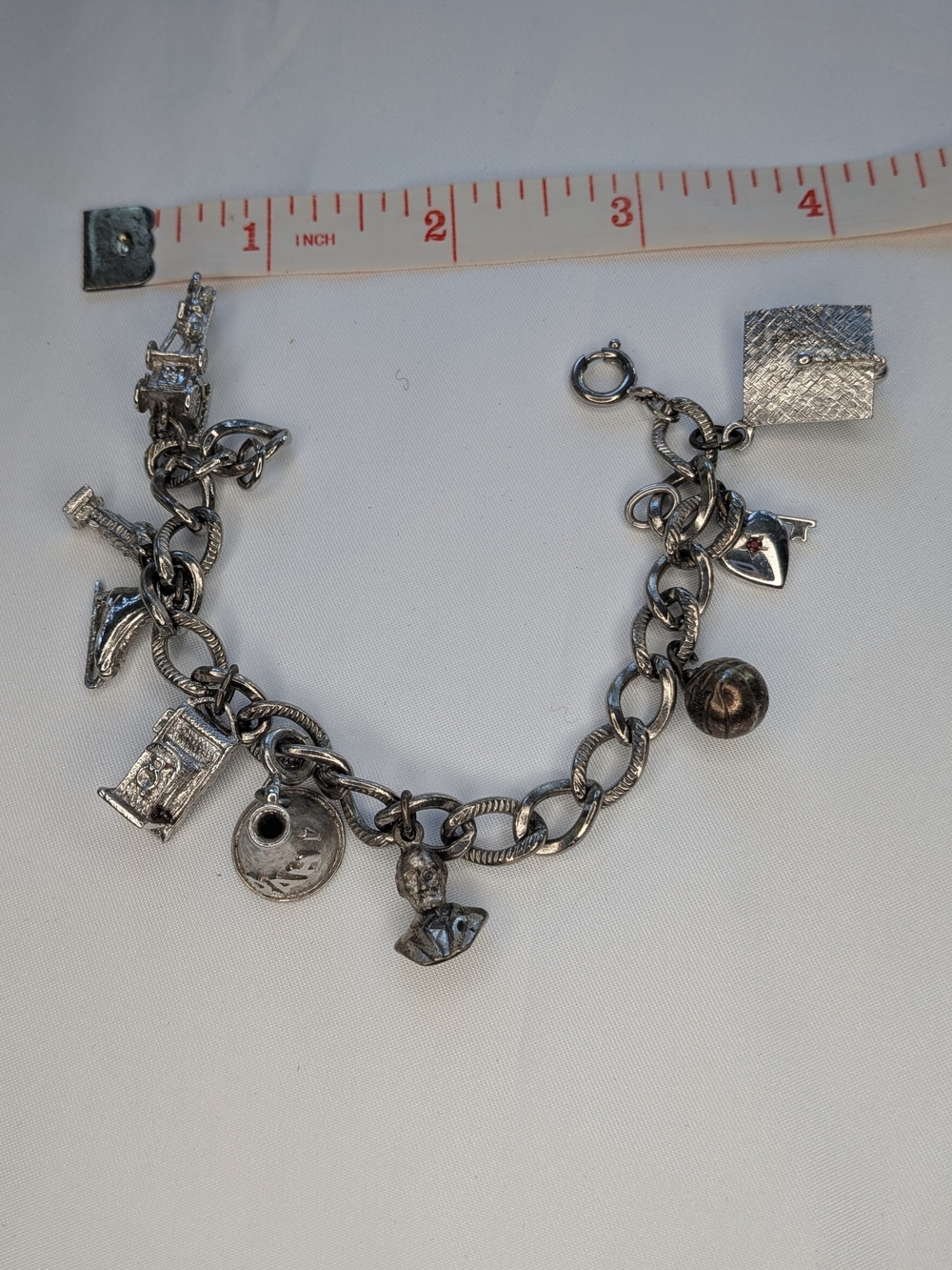 Vintage Sterling Silver Multi Charm Bracelet Graduation Cap Horse Carriage 7 In